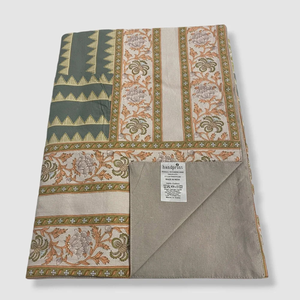 $195 Handprint Beige Tranquil Patchwork Tablecloth 60 x 60